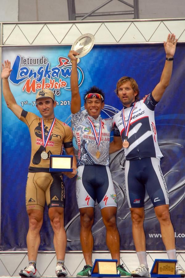 Vidal Celis (Footon-Servetto), Anuar Manan (Geumsan Ginseng Asia) and Ren&eacute; Haselbacher (Vorarlberg - Corratec)