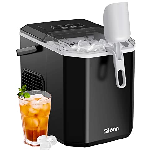 Silonn Portable Ice Maker Countertop, Self-Cleaning Bullet Ice Machine Produces 9 Ice Cubes in 6 Minutes, 12kg Daily Capacity for Home, Rv, Camping