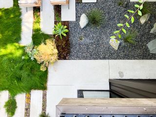 an above shot of a landscape with creeping red fescue lawn