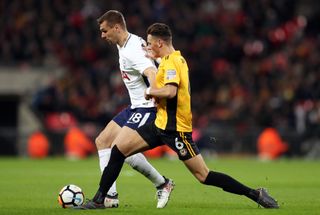 Ben White, right, spent the 2017-18 season on loan at League Two Newport, including playing an FA Cup tie against Tottenham at Wembley