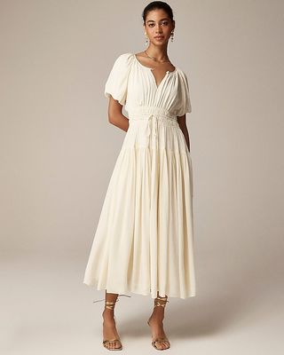 Elena Puff-Sleeve Dress in Crepe De Chine