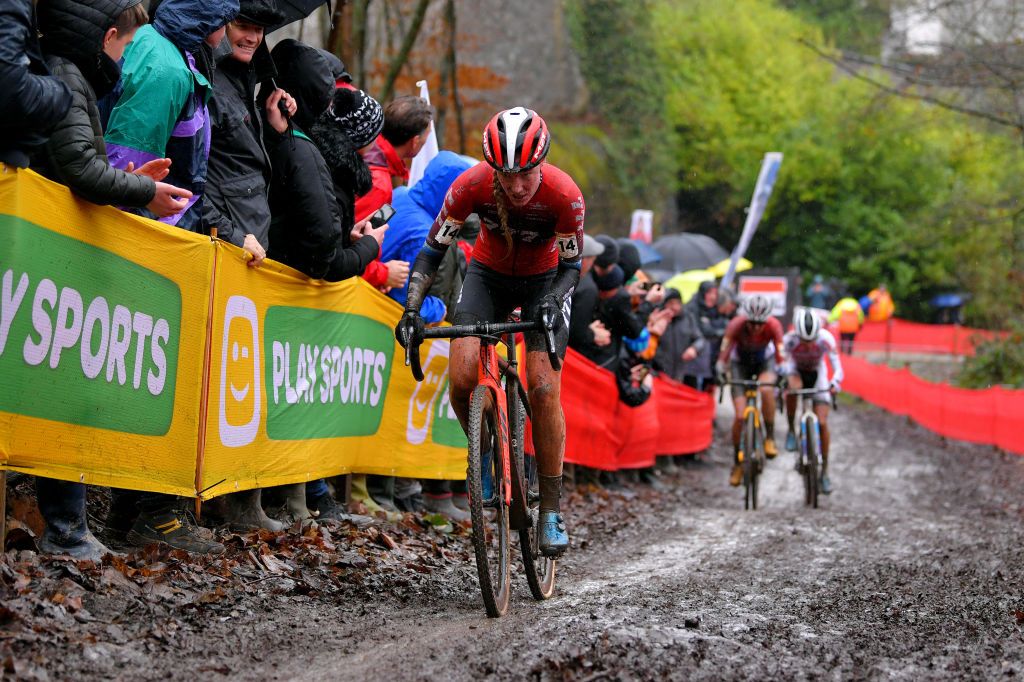 NAMUR BELGIUM DECEMBER 22 Annemarie Worst of The Netherlands and Team 777 Public Fans Mud during the 11th Namur World Cup 2019 Women Elite UCICX TelenetUCICXWC on December 22 2019 in Namur Belgium Photo by Luc ClaessenGetty Images