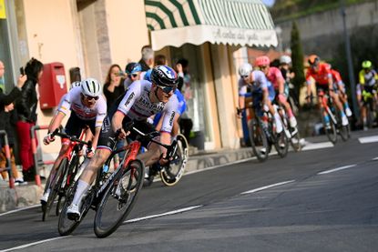 Matej Mohoric descending during 2022 Milan San Remo victory