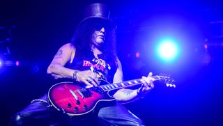 Guns N' Roses guitar player Slash performs with the band Myles Kennedy & The Conspirators at Stage Music Park in Jurere, Florianopolis, Brazil on May 22, 2019