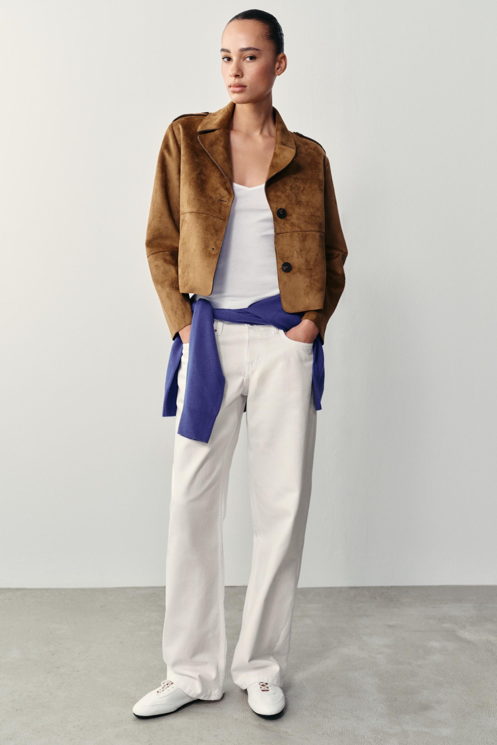 Faux Suede Jacket - Taupe Brown - Xs