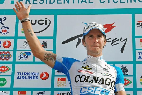 Stage three winner Manuel Belletti (Colnago - CSF Inox) on the podium.