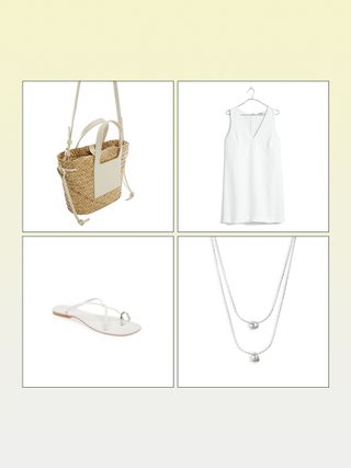 white dress and basket bag outfit