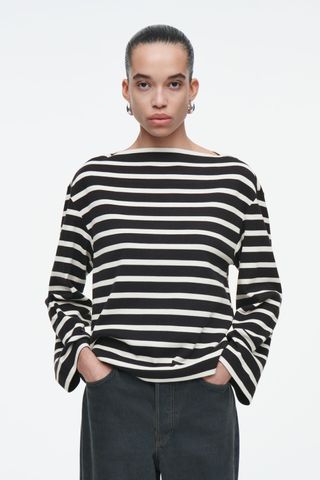 Striped Boat-Neck Top