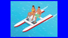 illustration of couple on a pedal&ograve; in the water