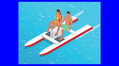 illustration of couple on a pedalò in the water
