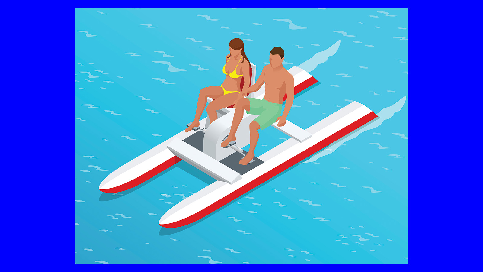 illustration of couple on a pedal&ograve; in the water
