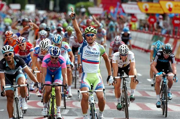 Peter Sagan (Liquigas-Cannondale) wins his third stage of the Vuelta a Espana.