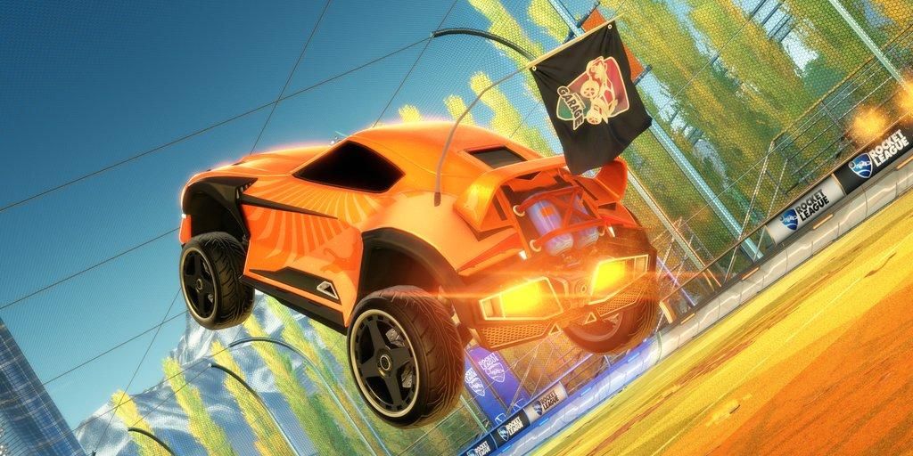 A Rocket League Garage flag on a car in Rocket League.