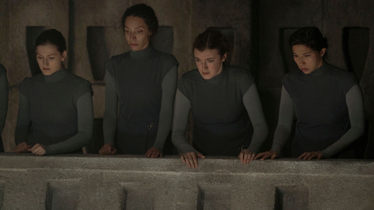 Several concerned Sisters watch the Spice Agony in progress in Dune: Prophecy - S1 E2 &quot;Two Wolves.&quot;