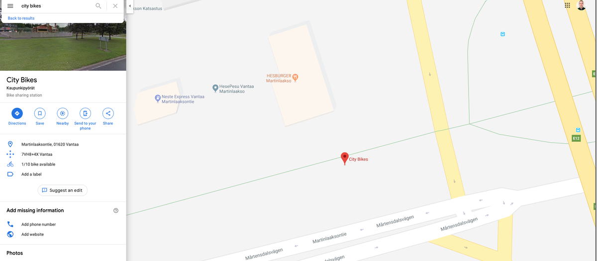 Kartan mukaan vapaana oli yksi kaupunkipy&ouml;r&auml;