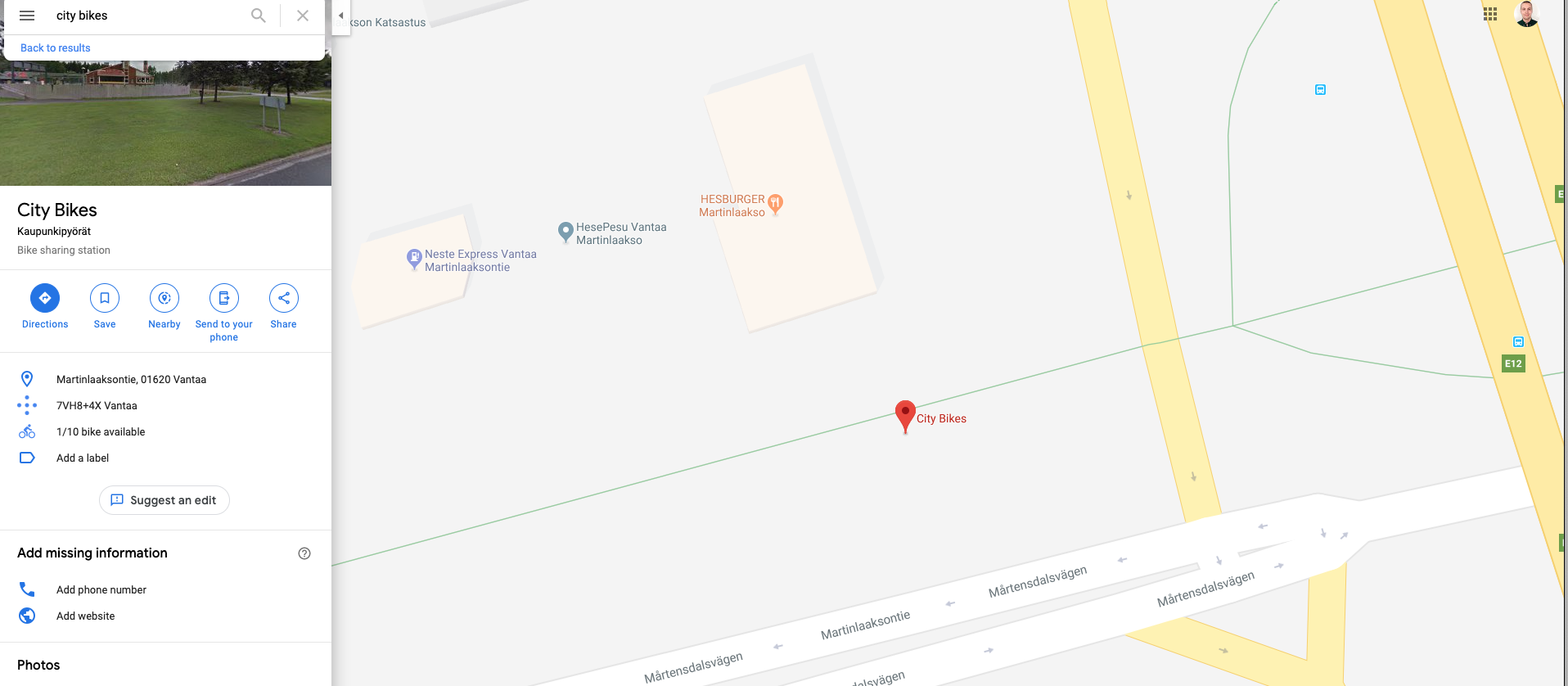 Kartan mukaan vapaana oli yksi kaupunkipyörä