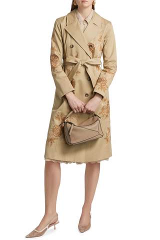 L'Agence Venus Floral-Embroidered Double-Breasted Trench Coat