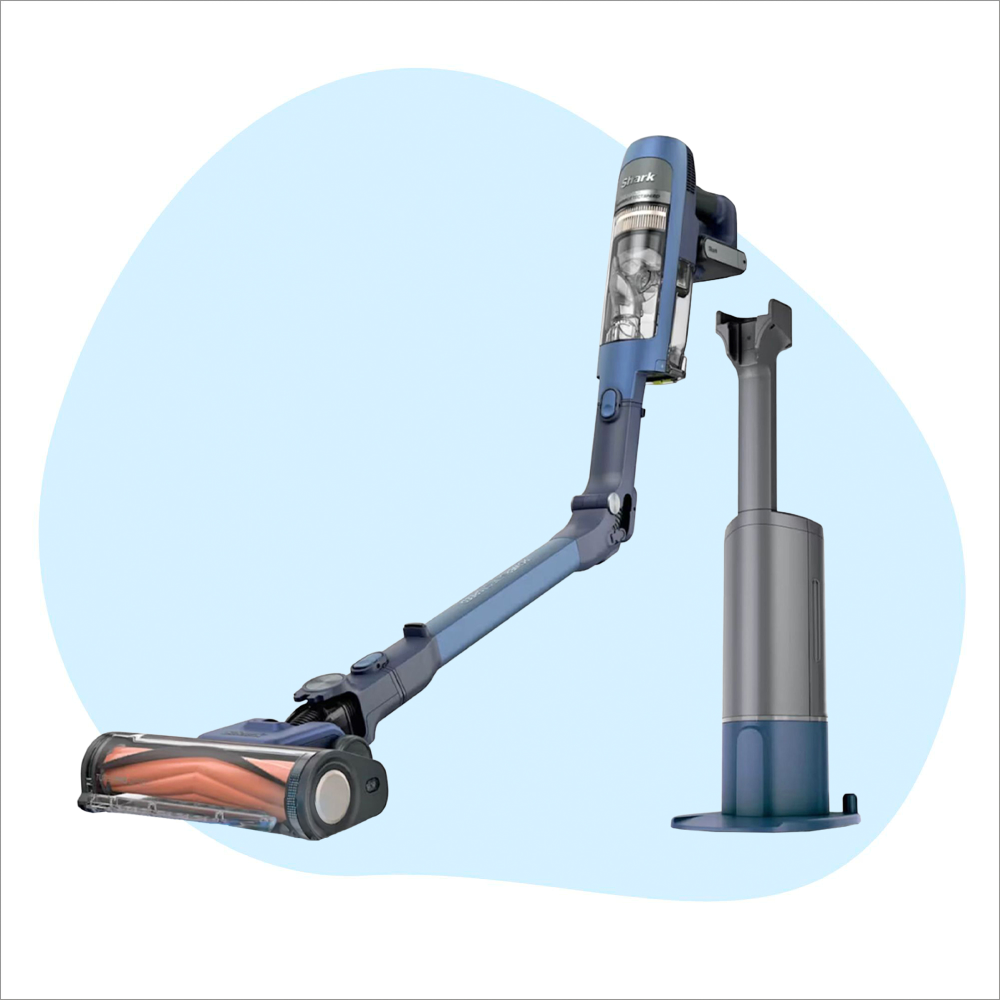 Shark vacuum on a white background with a blue blob