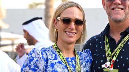 Zara and Mike Tindall in the Paddock during final practice ahead of the F1 Grand Prix of Bahrain at Bahrain International Circuit on April 12, 2025 