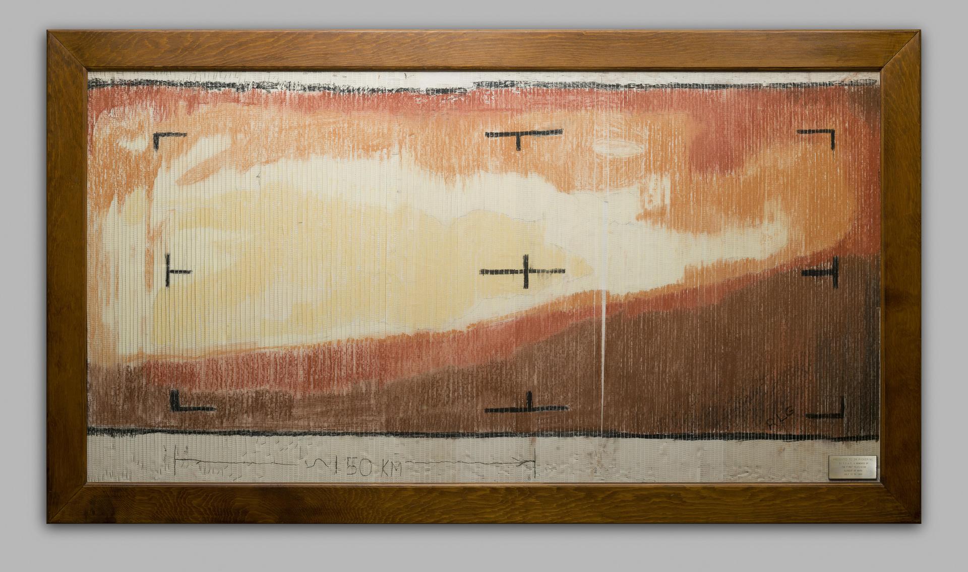 A framed painting like image of the surface of Mars