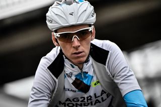 Romain Bardet of the AG2R La Mondiale cycling team prepares to take part in a training session