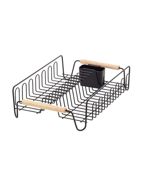 Black Dish Rack With Wood Handles