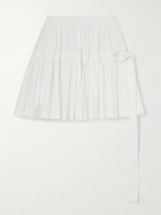 Bow-Detailed Gathered Cotton-Poplin Mini Skirt