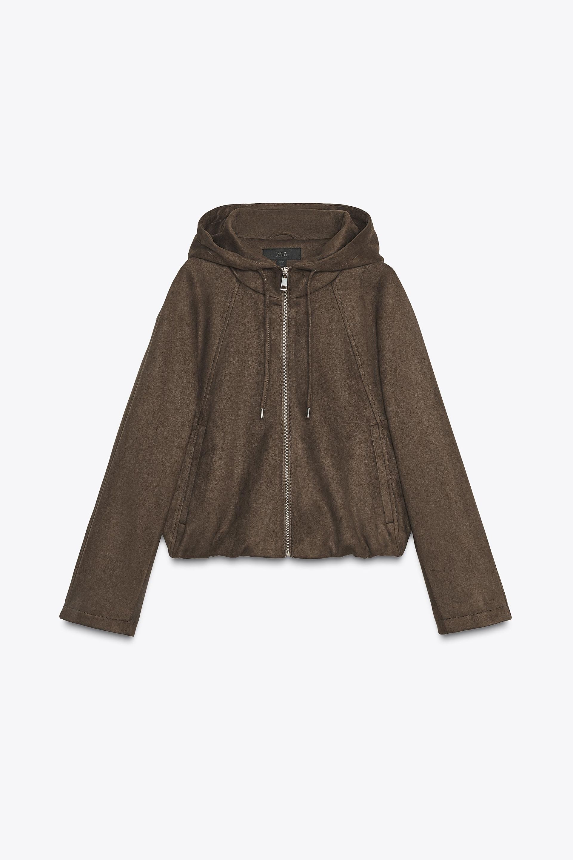Faux Suede Hooded Bomber Jacket