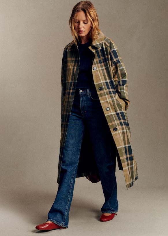 Clyde Coat - Beige and Moss Green Checks - Organic Cotton - Organic Textile - S&amp;eacute;zane