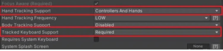 Oculus Developer menu showing an option for body tracking.