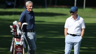 Jay Monahan and Keith Pelley at Wentworth prior to the 2021 BMW PGA Championship