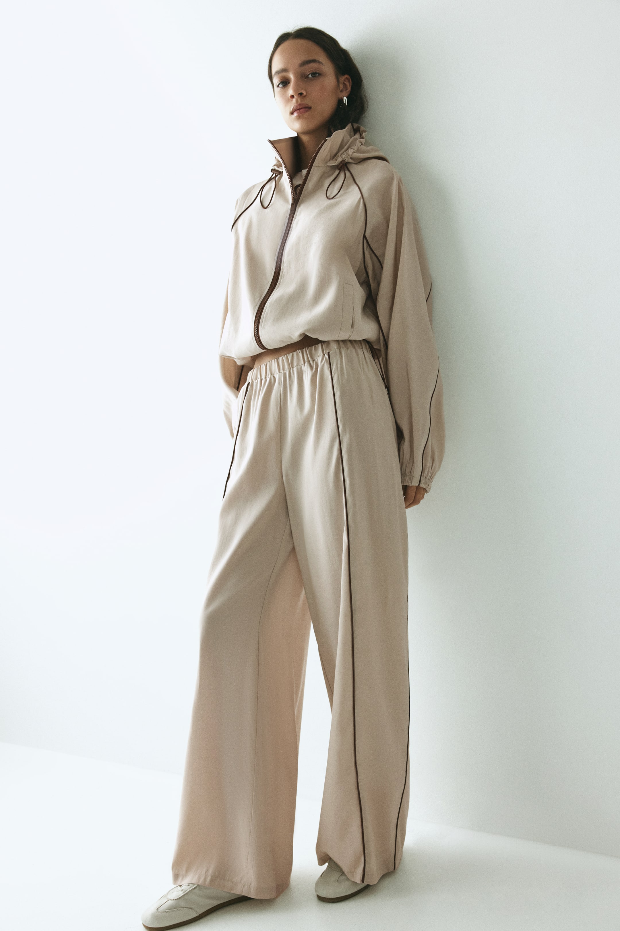 Wide-Leg Track Pants - Beige