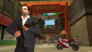 A player holding a gun in GTA Liberty City Stories