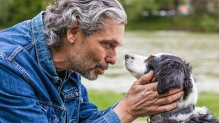 Man talking to his dog