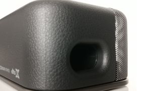 A close up shot of the side of the Sony HT-X8500 soundbar