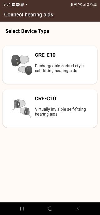 Device type on Sony Hearing Control app