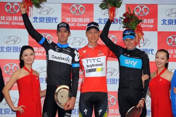 The top three on GC (l-r): David Millar, Tony Martin and Chris Froome.