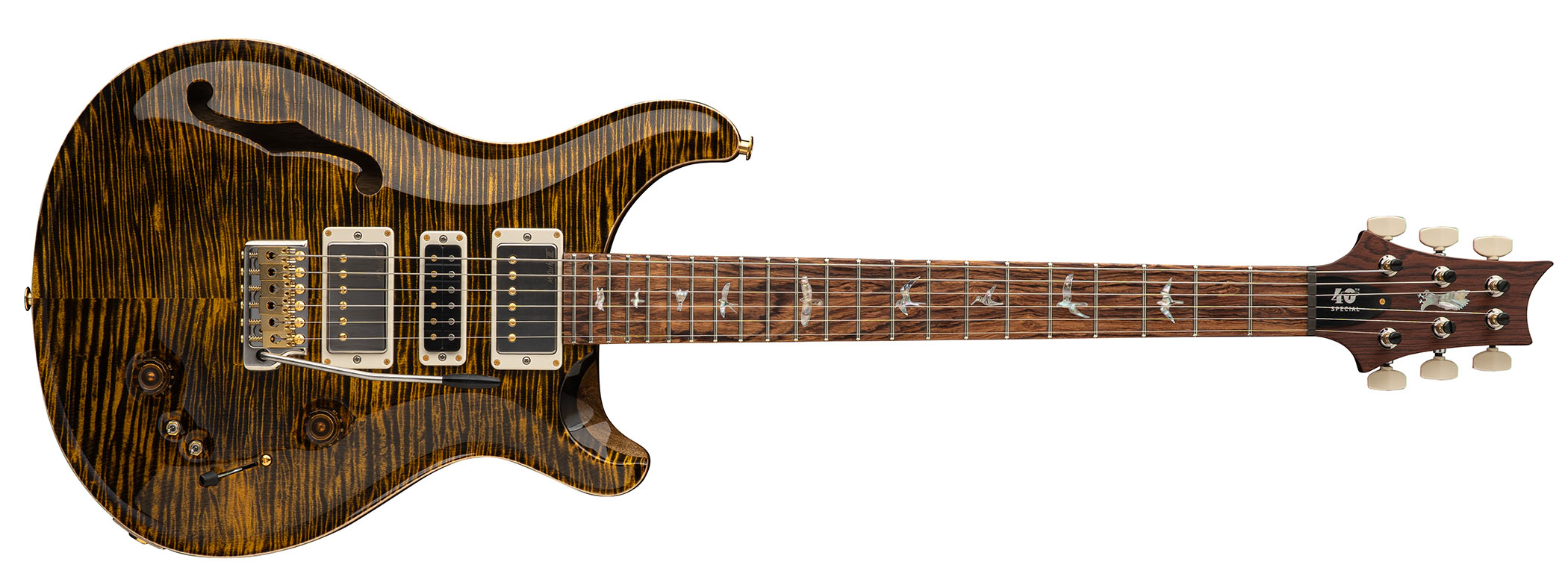 PRS 40th Anniversary Special Semi-Hollow Limited Edition: featuring a black limba neck and body and artist grade figured maple top, these are restricted to just 280 pieces worldwide.