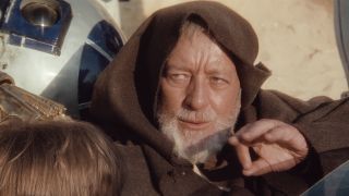 Obi Wan waves off stormtroopers in Star Wars
