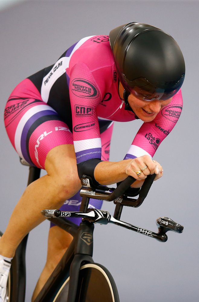 Dame Sarah Storey participates in her Women's Hour Record attempt.