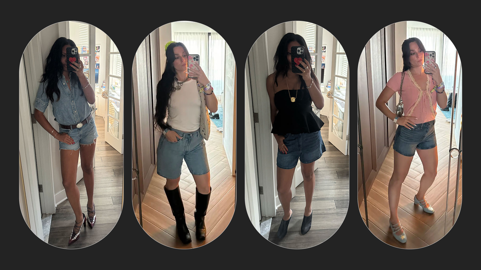 Sierra Mayhew and Tara Gonzalez testing Levi's denim shorts.