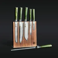 7 piece Japanese Damascus Steel Knife Set with Magnetic Knife Blocknow $499 at HexClad