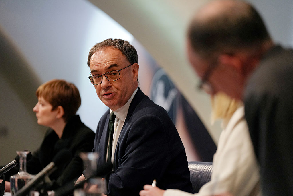 Governor Andrew Bailey speaks during the Monetary Policy Committee press conference at the Bank Of England on 8 May 2025