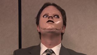 Dwight in the CPR dummy mask in The Office