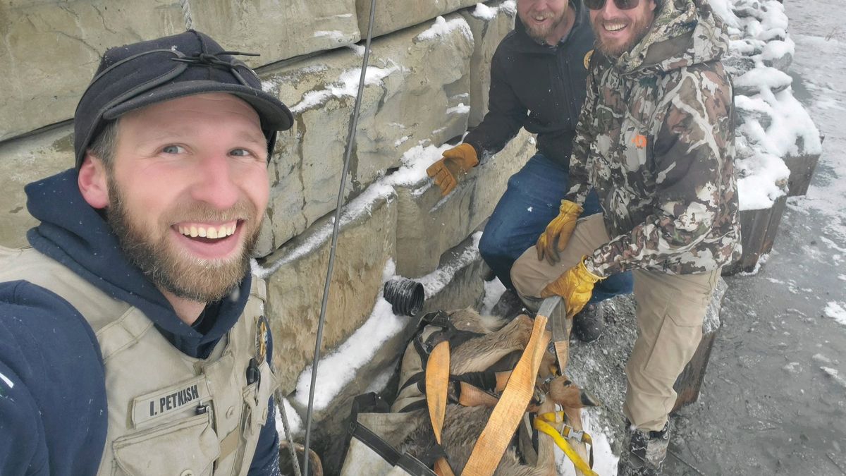 CPW rescuing a deer from Evergreen Lake