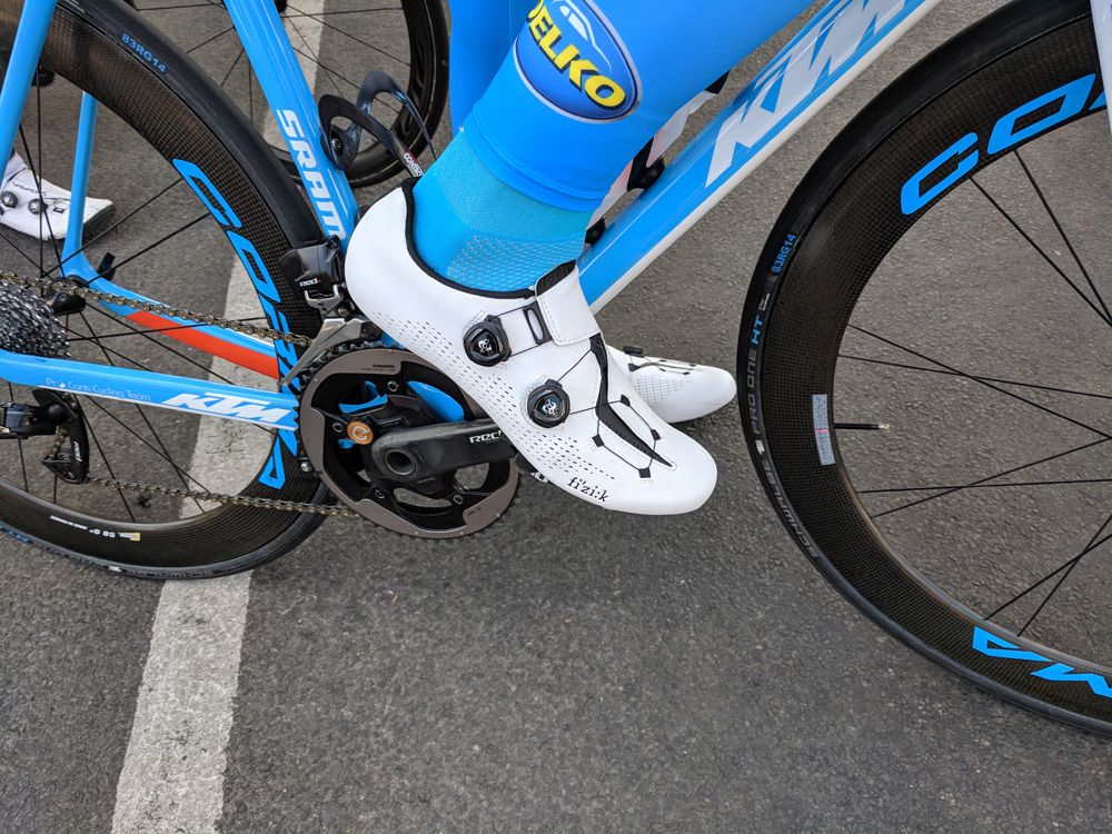 Brenton Jones (Delko-Marseille) rode in some white Fi&rsquo;zi:k shoes