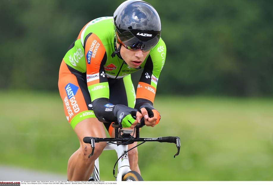Wout Van Aert rides to victory in the prologue of the Baloise Belgium Tour