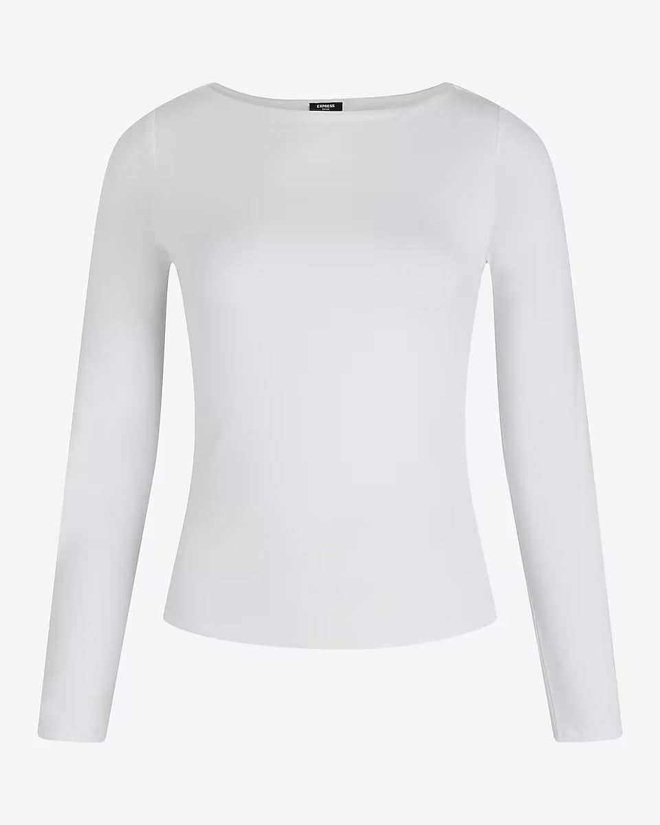 Express, Supersoft Fitted Boat Neck Long Sleeve Tee
