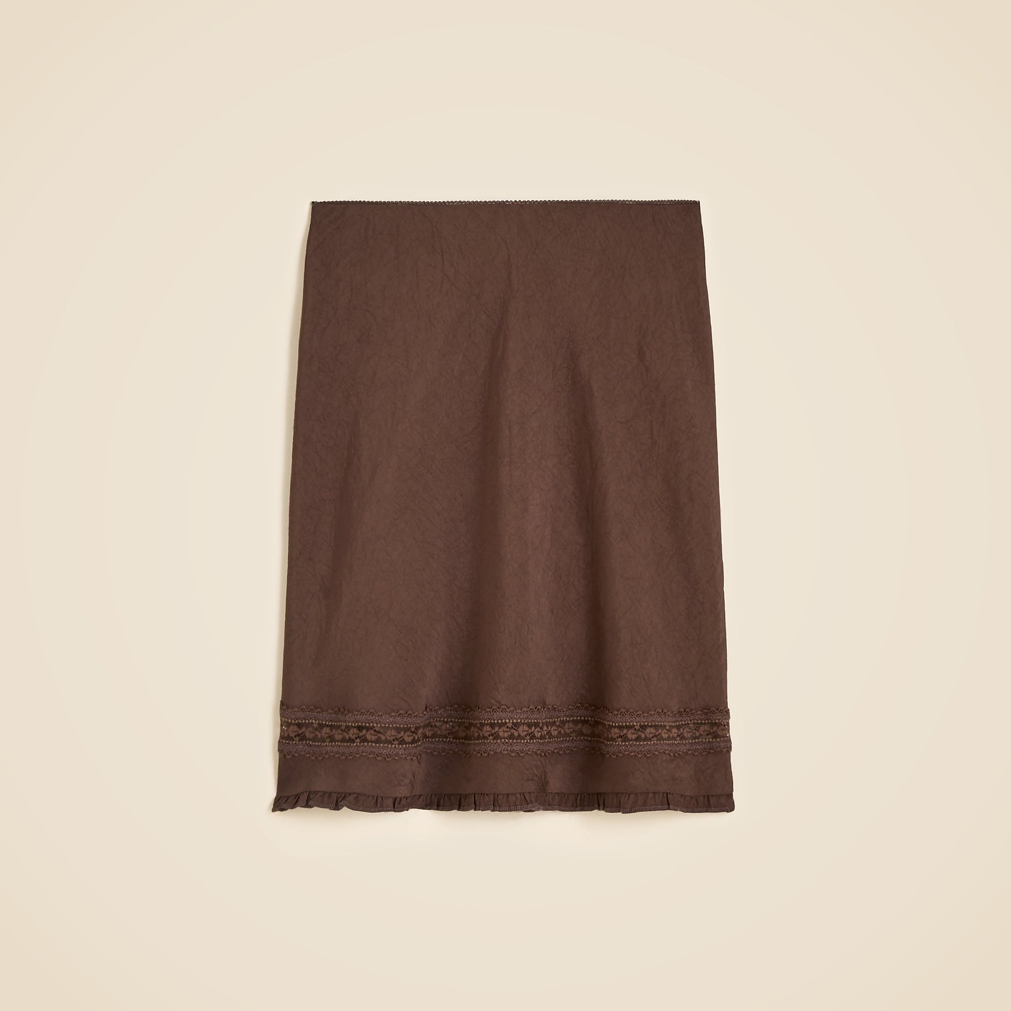 Lace-Trim Slip Skirt in Matte Textured Satin