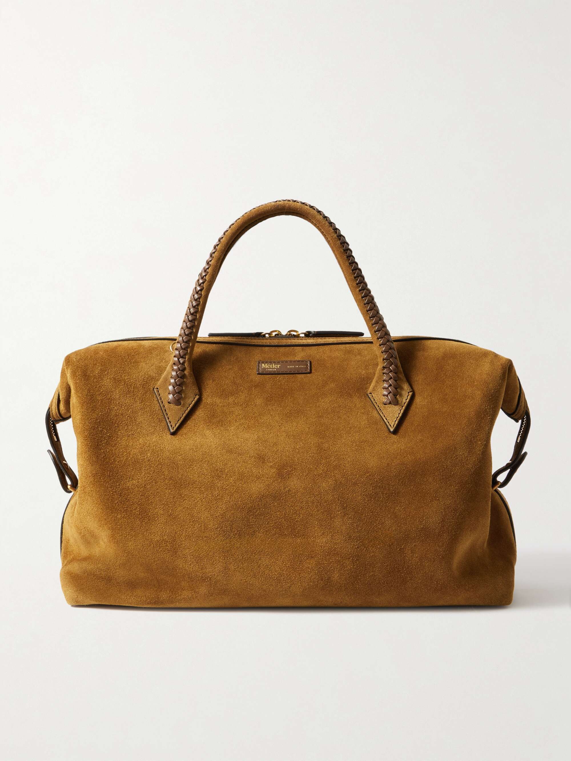 V&amp;eacute;rit&amp;eacute; City Medium Braided Leather-Trimmed Suede Tote